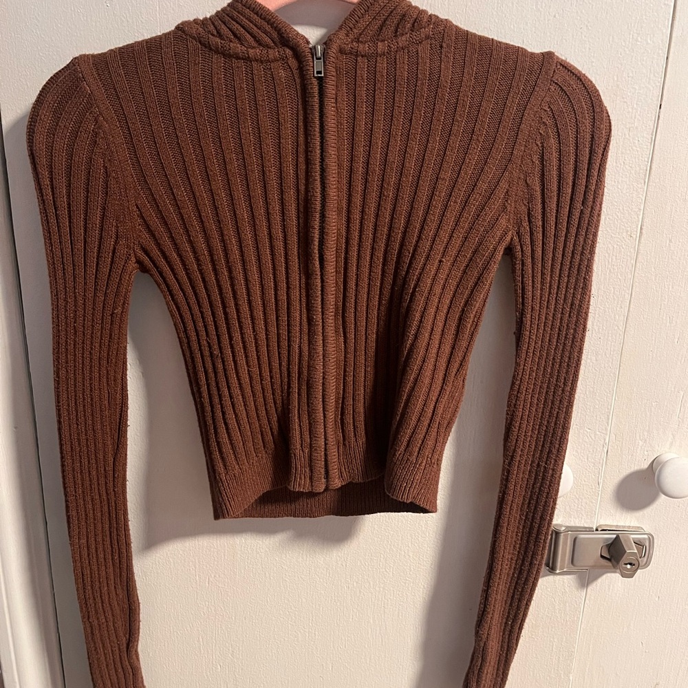 Brown Ribbed Women's Sweater